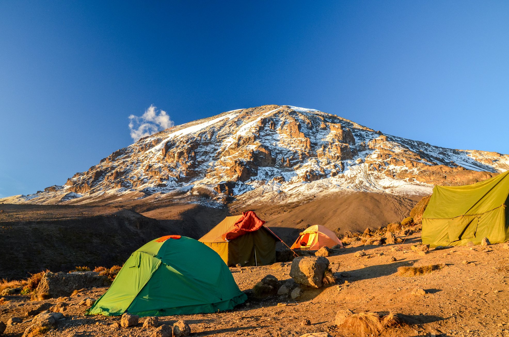 Kilimanjaro and camping tents - Tanzania, Africa