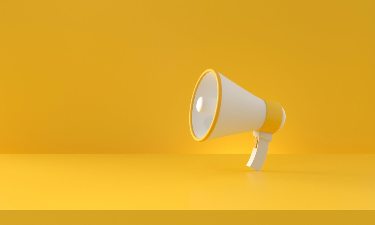 Megaphone on yellow background. 3d rendering.